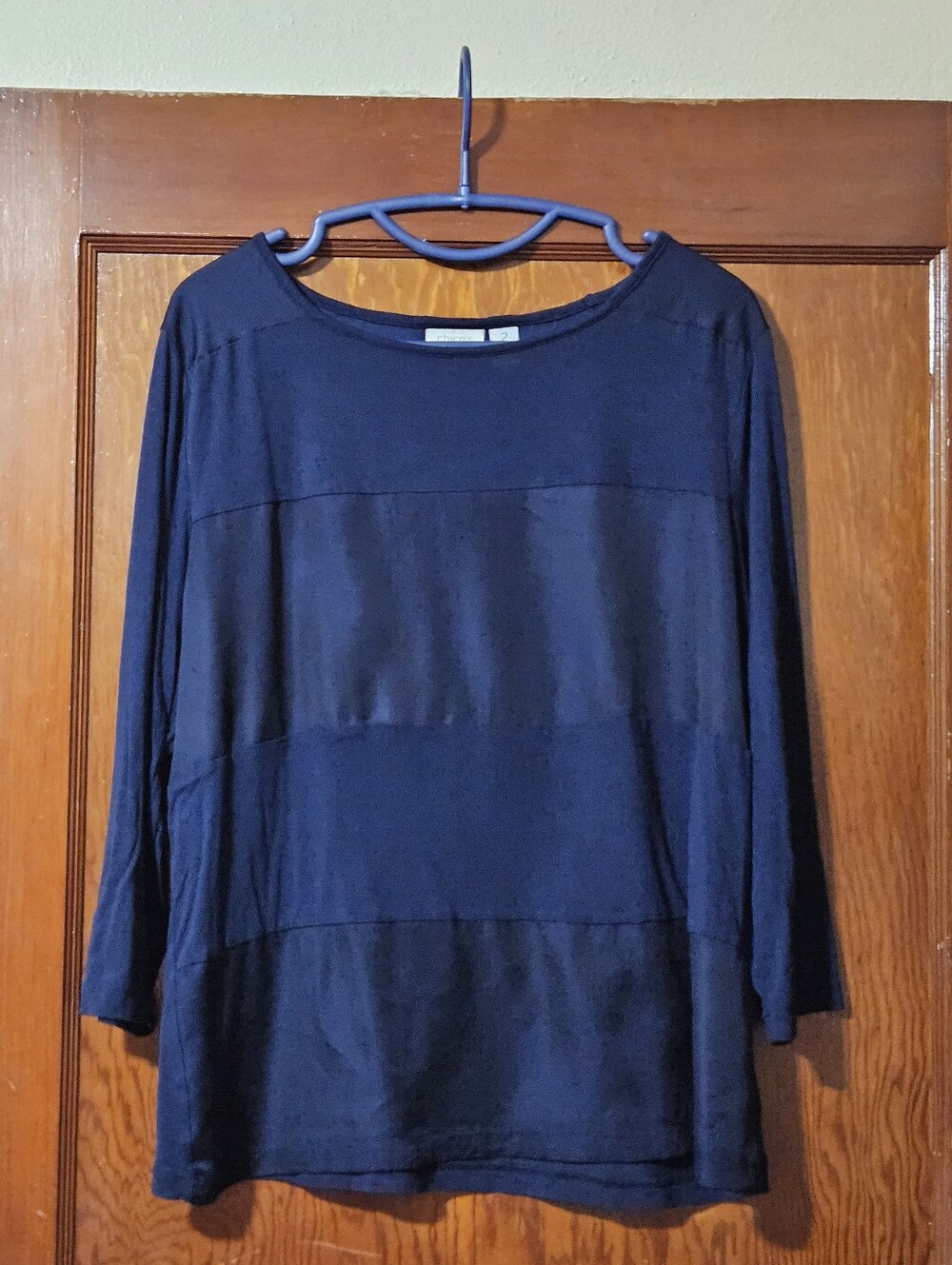 Chico's Striped Navy Blue 3/4 Sleeve Blouse Top Size 2 Large